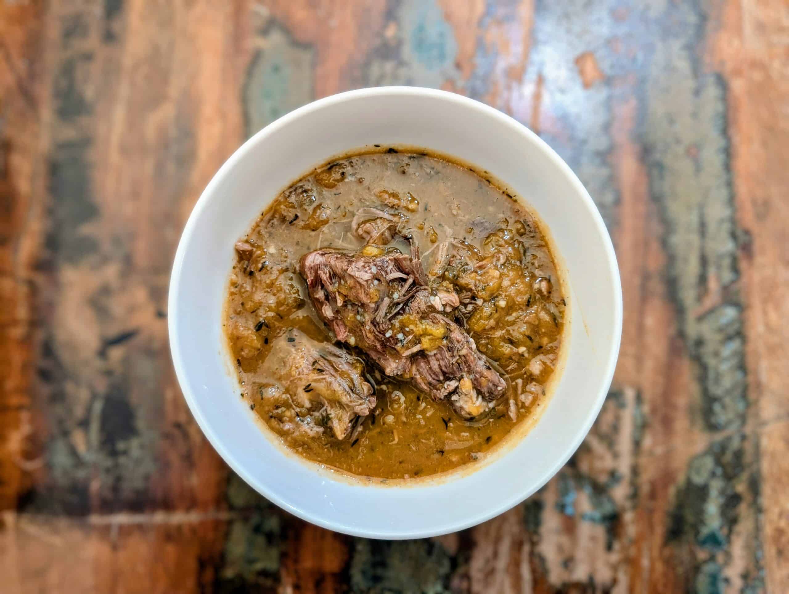 Homemade beef stew made in a slow cooker.