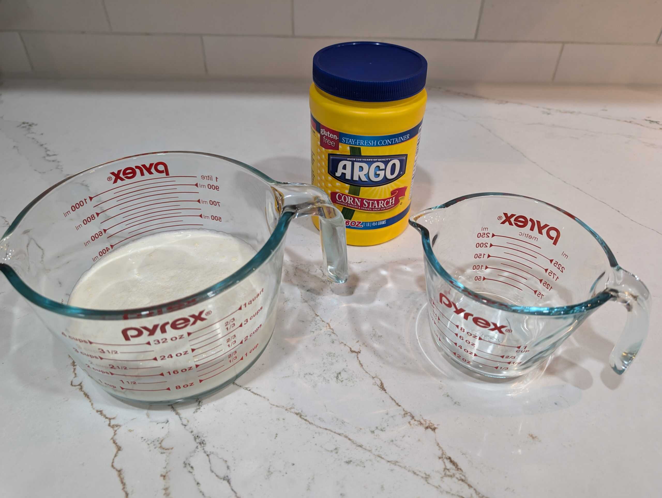 Milk, Corn Starch, measuring cup 